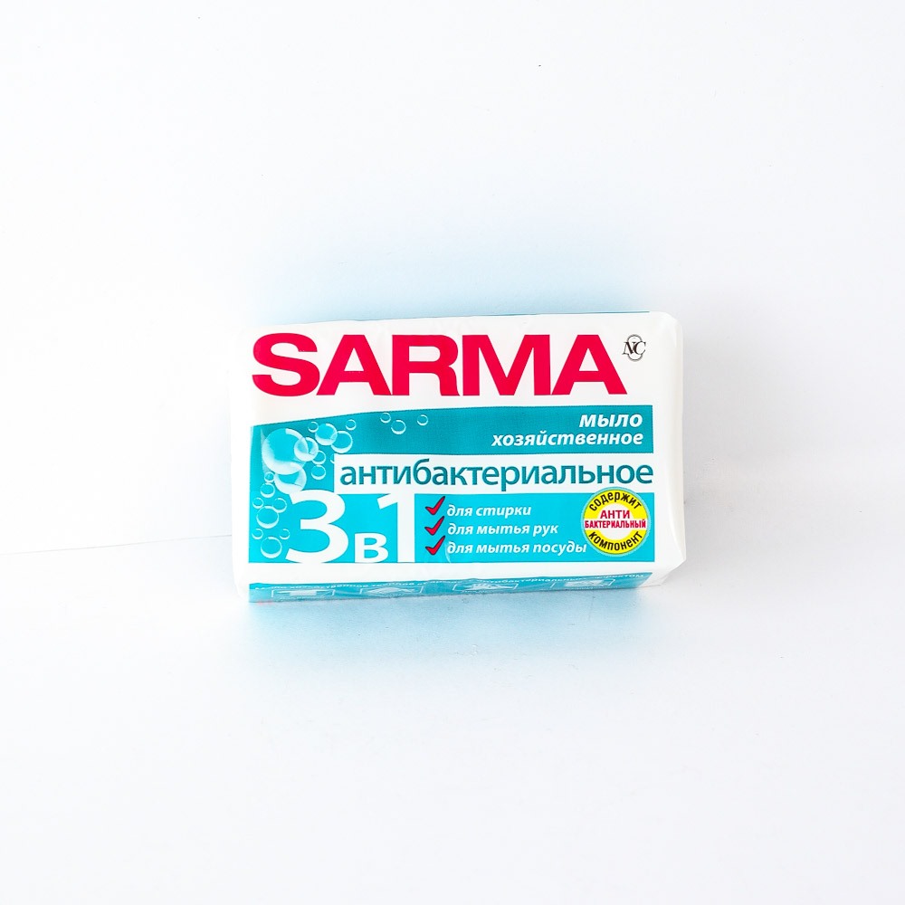 Хозяйственное мыло кусковое "Sarma" для всех типов ткани антибактериальное 65%, 140гр 11483
