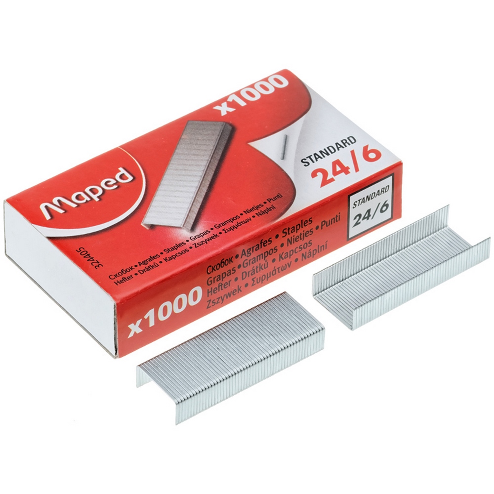 Скобы №24/6 оцинкованные, 1000шт "Maped" Стандарт 324405/223136