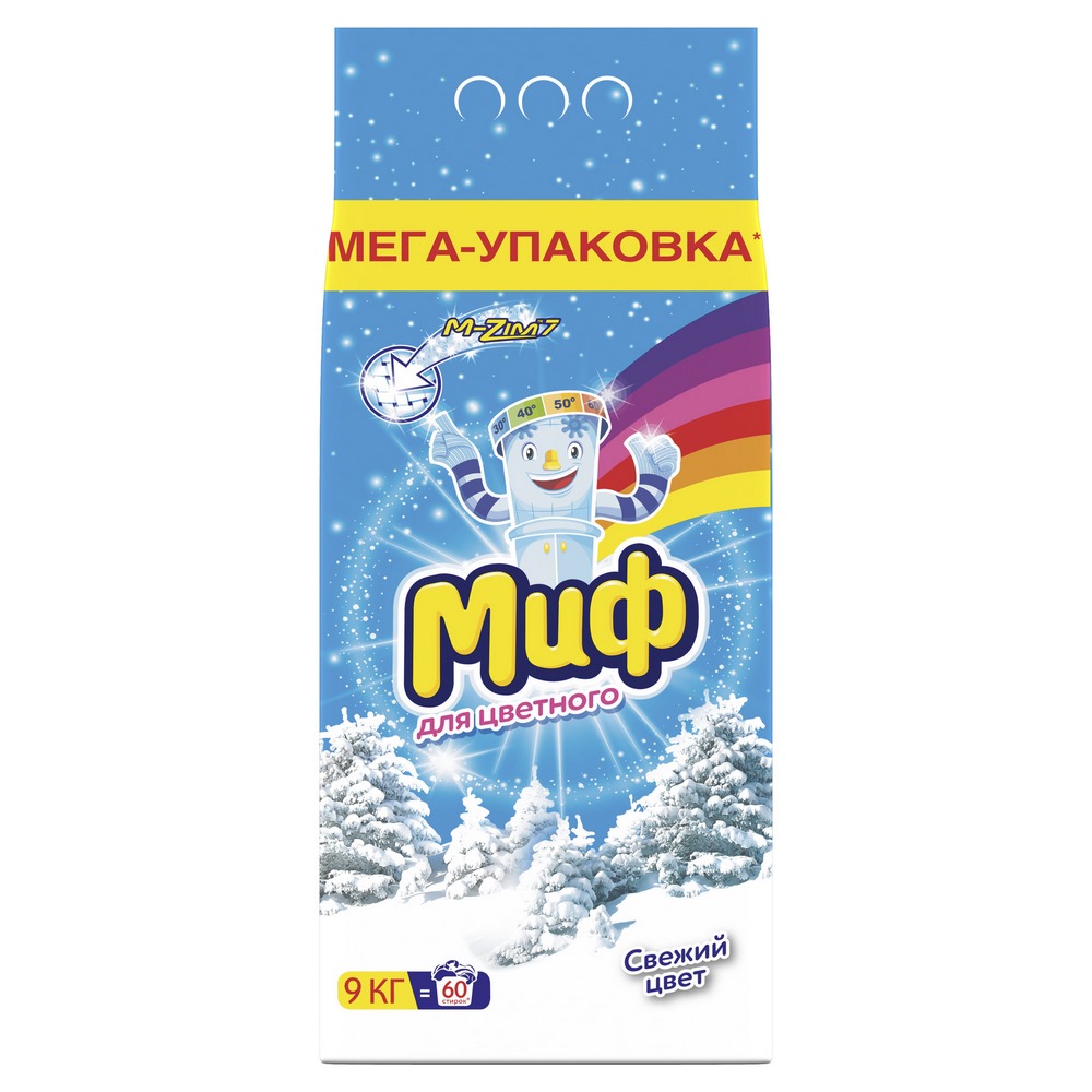 Порошок стиральный "Миф" Свежий цвет, машинная стирка, для цветных тканей, 9кг 72762
