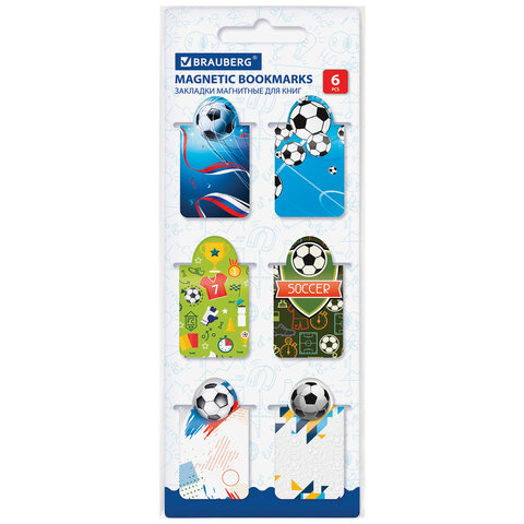 Закладка магнит, 6 штук "Brauberg" Football 113161