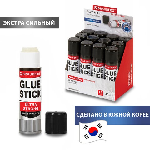Клей-карандаш 36гр, белый, без индикатора "Brauberg" Ultra strong 229546