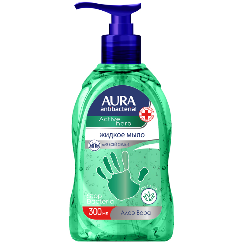 Мыло жидкое детское "Aura" Active herb антибактериальное, алоэ, 300мл 28427