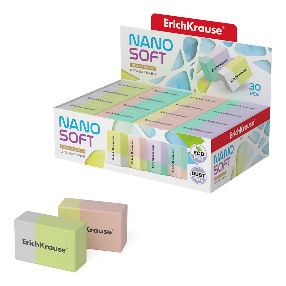 Ластик прямоугольный ассорти "Erich Krause" Nano soft 48767