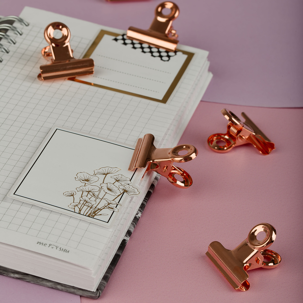 Зажим для бумаг 25мм золотой "Meshu" Rose Gold 6шт MS_41601