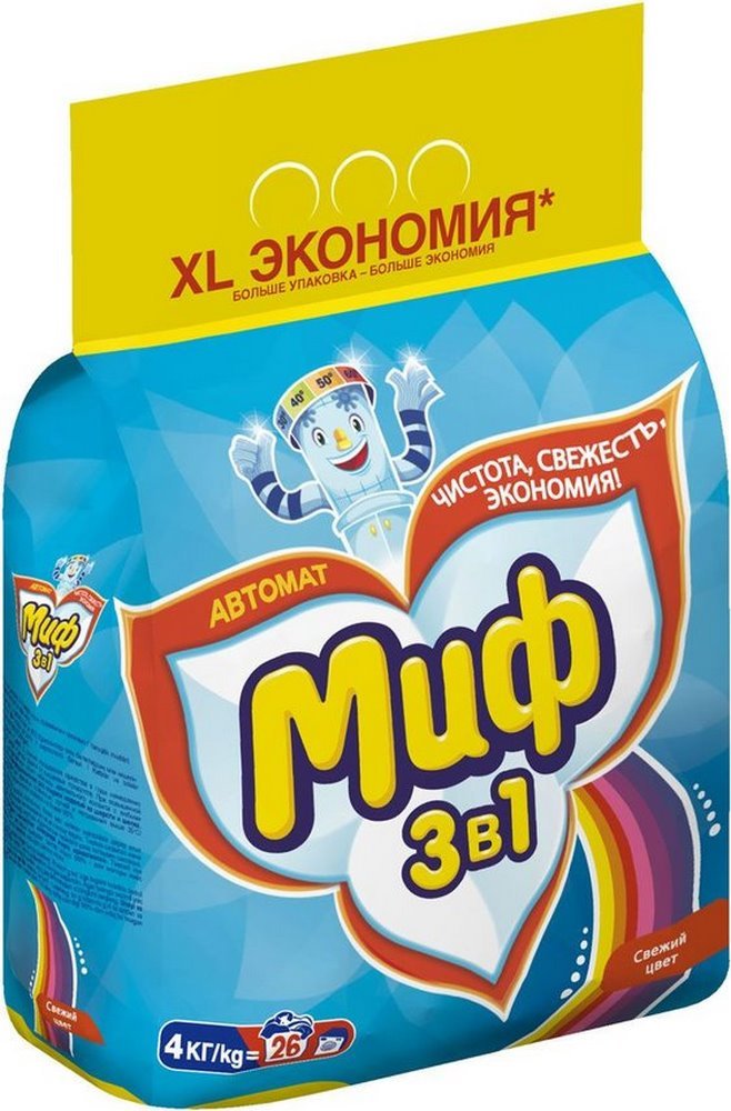 Порошок стиральный "Миф" Свежий цвет, машинная стирка, для цветных тканей, 4кг 54616