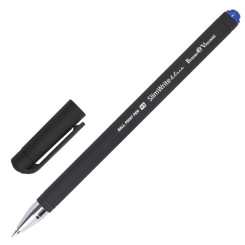 Ручка шариковая неавтоматическая синяя, 0.5мм без гриппа, 1шт "Bruno Visconti" SlimWrite Black 20-00