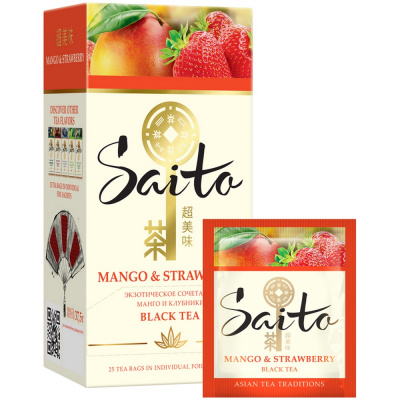 Чай крепкий черный, пакетированный, 25*1.5гр "Saita" Mango & strawberry 07446