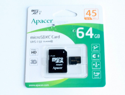 Карта памяти 64гб "Apacer" micro SDXC Card (с адаптером) AP64GMCSX10U1-R