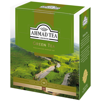 Чай зеленый, пакетированный, 100*1,5гр "Ahmad tea" "Зеленый чай" 04787