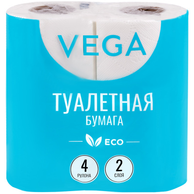 Туалетная бумага "Vega" Eco, 2 слоя, 4шт 315616