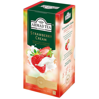 Чай крепкий черный, пакетированный, 25*1.5гр "Ahmad tea" "Strawberry cream - клубника и сливки" 1653