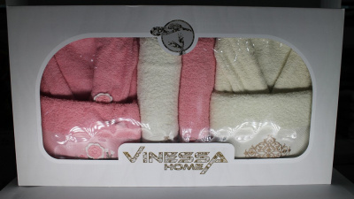 Набор 2 халата + 2 полотенце, S-XL, цвет ассорти, 4шт "Vinessa" БС 43614