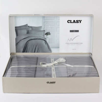 Постельное белье евро сатин, цвет серый "Clasy" Deluxe, однотонное 27574