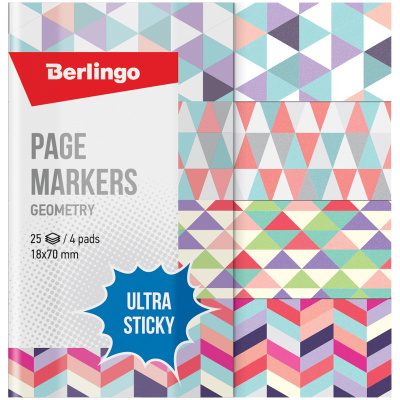 Закладки самоклеящиеся бумажные 18*70мм 25л*4 цвета "Berlingo" Ultra sticky geometry LSz_41131