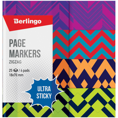 Закладки самоклеящиеся бумажные 18*70мм 25л*4 цвета "Berlingo" Ultra sticky zigzag LSz_41132