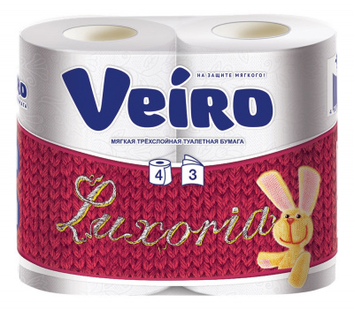 Туалетная бумага "Veiro" Luxoria, 3 слоя, 4шт 91374
