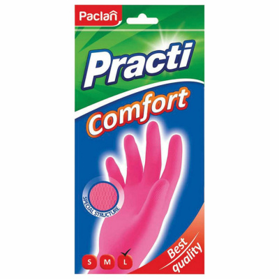 Перчатки для уборки "Paclan"  Comfort, L, резиновые, розовые 84019
