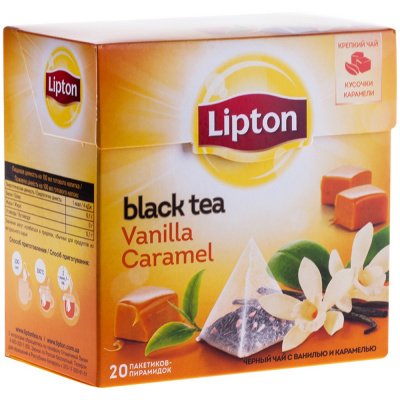 Чай крепкий черный, пакетированный, 20*1,5гр "Lipton" Vanilla & caramel 56013