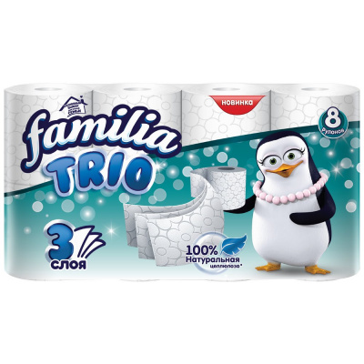 Туалетная бумага "Familia" Trio, 3 слоя, 10шт 01447