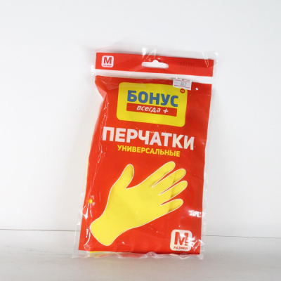 Перчатки для уборки "Бонус" Универсальные, M, латексные, желтые 84817
