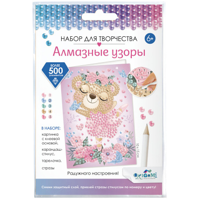 Аквамозаика алмазная 10*15см "Origami" Открытка, медвежонок 06168