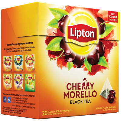 Чай крепкий черный, пакетированный, 20*1,7гр "Lipton" Cherry morello 80388