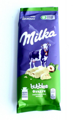 Плитка "Milka" Bubbles пористый, фундук, белый шоколад, 79гр 81859