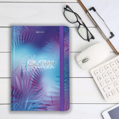 Записная книжка А5 96 листов на склейке, в клетку, матовая ламинация "Brauberg" Glow 113729