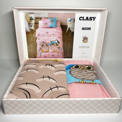 Постельное белье полутороспальное хлопок, цвет розовое "Clasy" Puhu, совята 28943