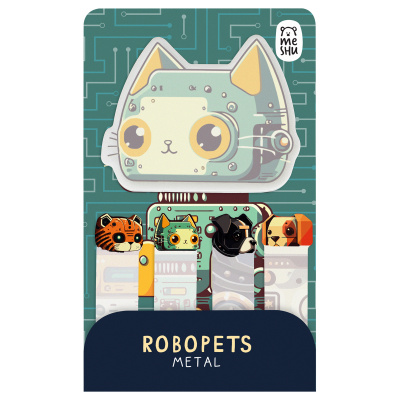 Закладки самоклеящиеся бумажные фигурные 20л*ассорти "Meshu" Robopets metal MS_54263