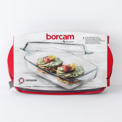 Форма для запекания, стекло, цвет прозрачный, 1,3л, 1шт "Borcam" С крышкой 59019