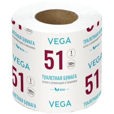 Туалетная бумага "Vega" 51 Eco, 1 слой, 1шт 339244