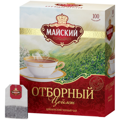 Чай крепкий черный, пакетированный, 100*2гр "Майский" Отборный+травяной 25*1,5гр
