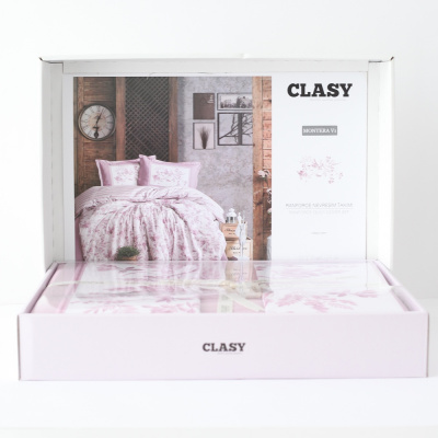Постельное белье двухспальное хлопок, цвет бело-розовое с узором "Clasy" Montera 128691