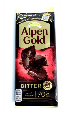 Плитка "Alpen gold" Bitter, горький шоколад 70%, 80гр 26668