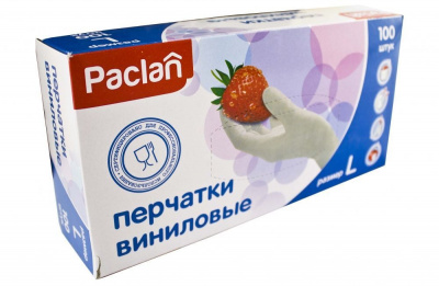 Перчатки для уборки "Paclan" неопудренные, L, виниловые, белые 407184/407185/407181