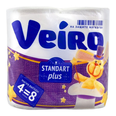 Туалетная бумага "Veiro" Standart plus, 2 слоя, 4шт 93804