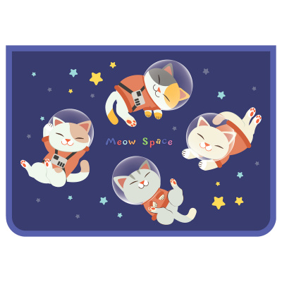 Папка для уроков труда А4 2 отделения, на молнии, цветная/с рисунком "ArtSpace" Space cat ПТР-22_582