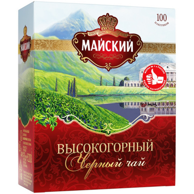 Чай крепкий черный, пакетированный, 100*2гр "Майский" Высокогорный 52717