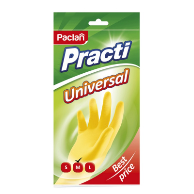 Перчатки для уборки "Paclan" Practi universal, M, резиновые, желтые 878885