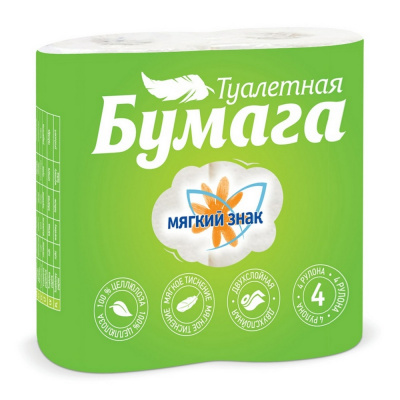 Туалетная бумага "Мягкий знак" Хлопок, 2 слоя, 4шт С-73
