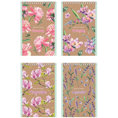 Блокнот 40*45, 40 листов, в клетку, на спирали БиДжи Floral Craft Б6гр40 8881