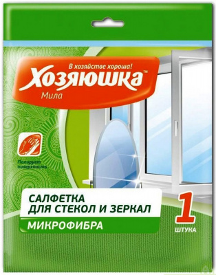Салфетка для стекол и зеркал "Хозяюшка Мила" БС 30*30см микрофибра, 1шт 4005