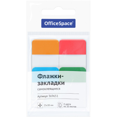 Закладки самоклеящиеся бумажные 38*25мм 20л*4 цвета OfifceSpase флажки-закладки и самоклеющиеся блок