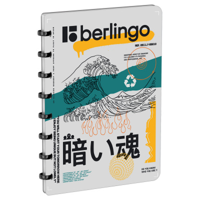 Бизнес тетрадь А5+ 80 листов на кольцах, в клетку, пластиковая "Berlingo" Glyph RNt_01S11