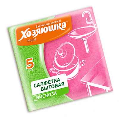 Салфетка для уборки "Хозяюшка Мила" Бытовая 35*35см вискоза, 5шт 04044
