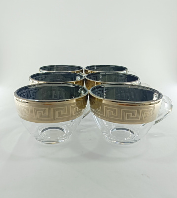 Чайный набор стеклянный, прозрачный с золотом, на 6 персон -7 предметов BRANDED GLASSES прозрачный с