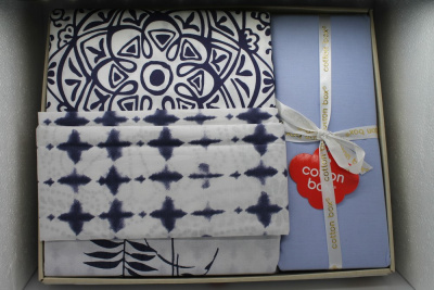 Постельное белье двухспальное хлопок, цвет бело-синее с узором "Turkey" Cotton box moda line 40744