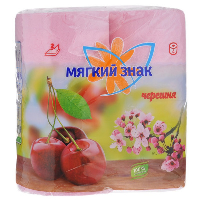 Туалетная бумага "Мягкий знак" Черешня, 2 слоя, 4шт С-117