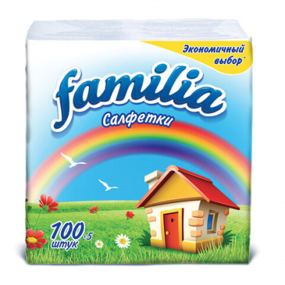 Салфетки бумажные "Familia" БС, 1 слой, 100шт 000556